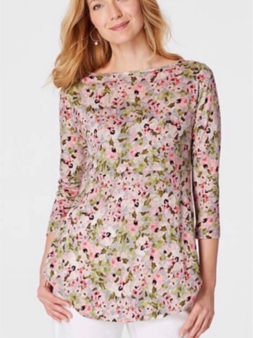 J. JILL Linen Boho Floral Prairiecore Coastal Beachy Flowy Summer Tunic Top